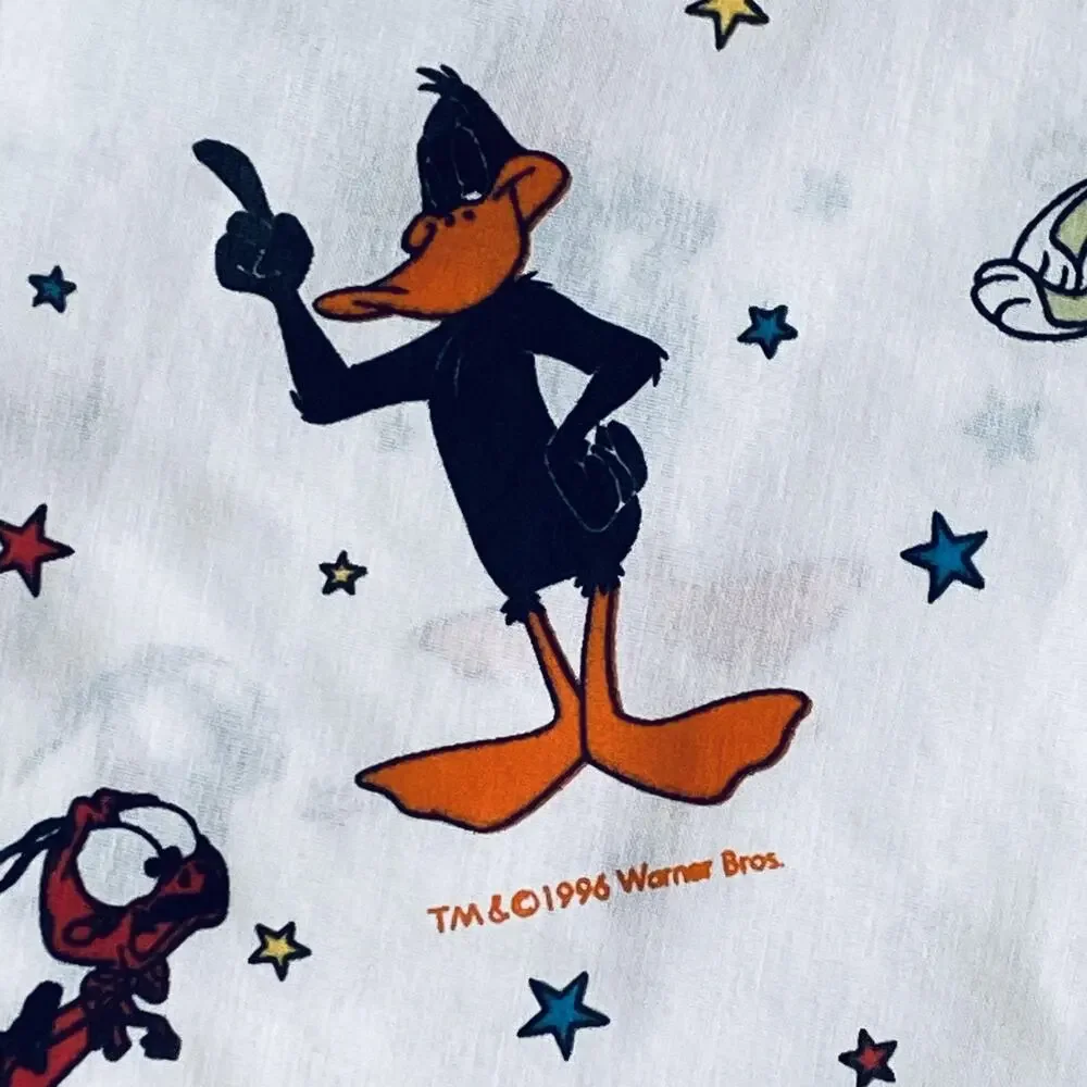 2 vtg 90s Space Jam Looney Tunes Flat Sheet Bugs Bunny Daffy Lola Taz curtains